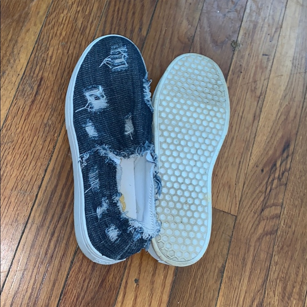 Cute ripped jeans slip on sneakers!